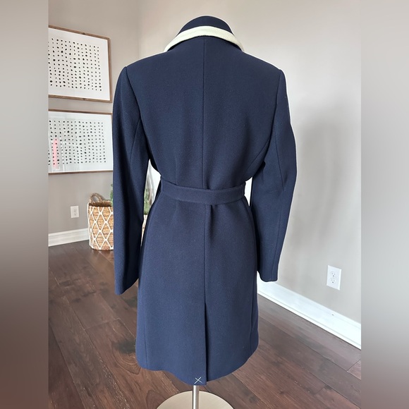 J. CREW Tipped Topcoat Italian Wool Stadium Cloth MEGHAN MARKLE Navy Size 14 NWT - Picture 6 of 14